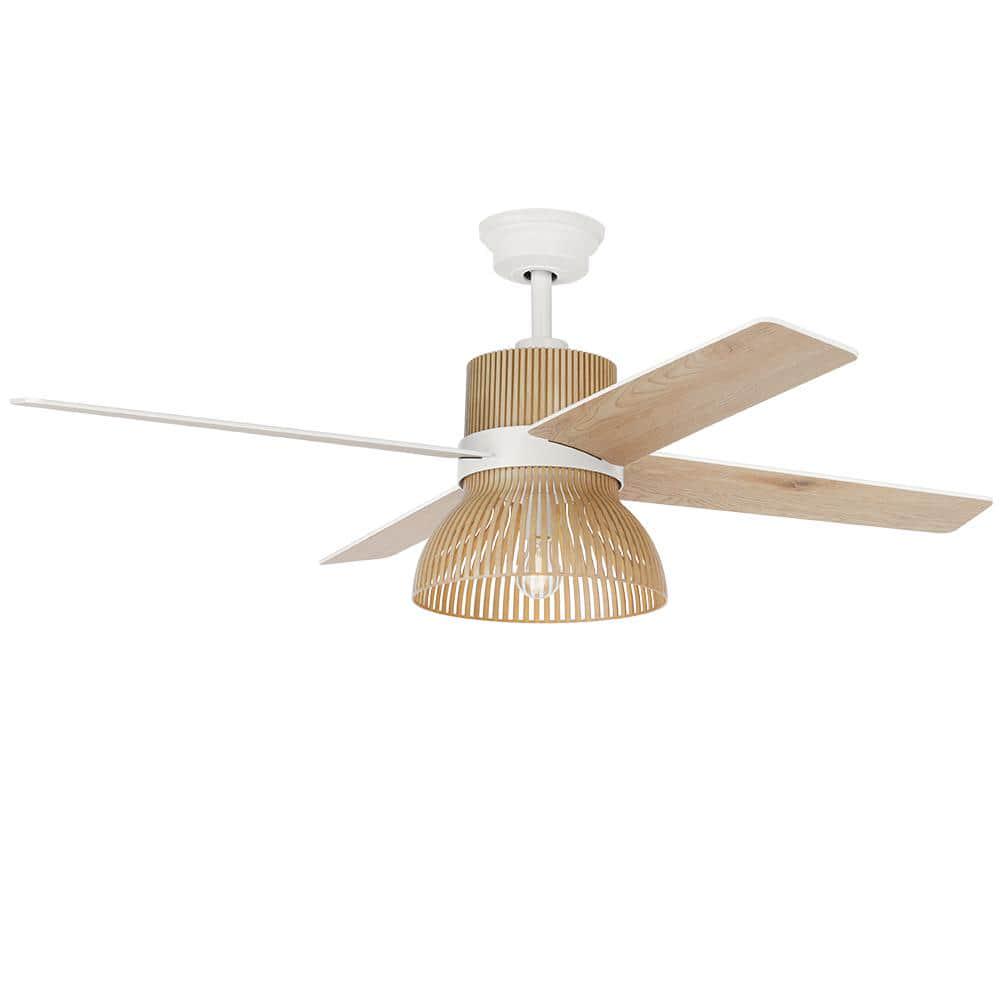 Home Decorators Collection Savannah 52 in Indoor LED Matte White Dry Rated Ceiling Fan with 4 Reversible Blades Light Kit and Remote Control