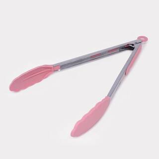 ExcelSteel 9 in. Stainless Steel Pink Silicone Tongs with Stay Cool Handle (Set of 2) 060A2