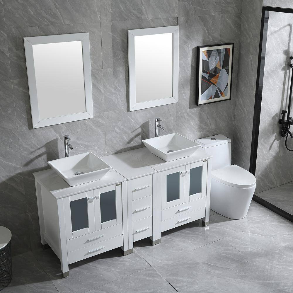 walsport 60 in. W x 21.5 in. D x 61 in. H Double Sinks Bath Vanity in White with Ceramic Top and Mirror 2*USBR4578+USBR4579+2*USBR4360