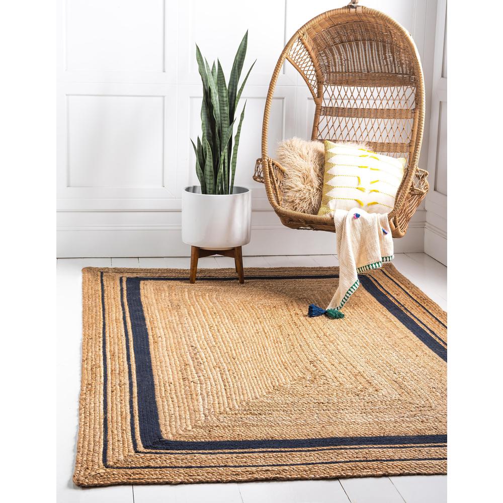 Unique Loom Gujarat Braided Jute Rug Natural and Navy Blue/Navy Blue 5' 1