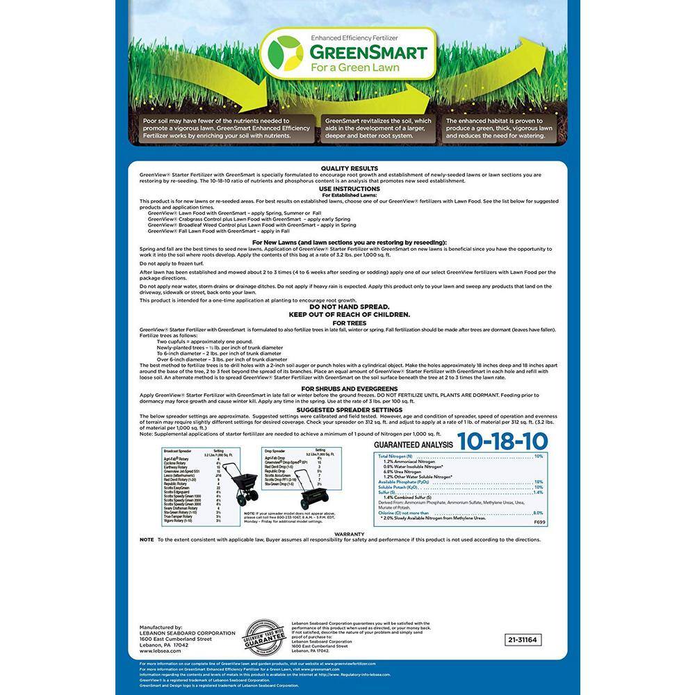 GreenView 48 lbs. Starter Fertilizer Covers 15000 sq. ft. (10-18-10) 2131185