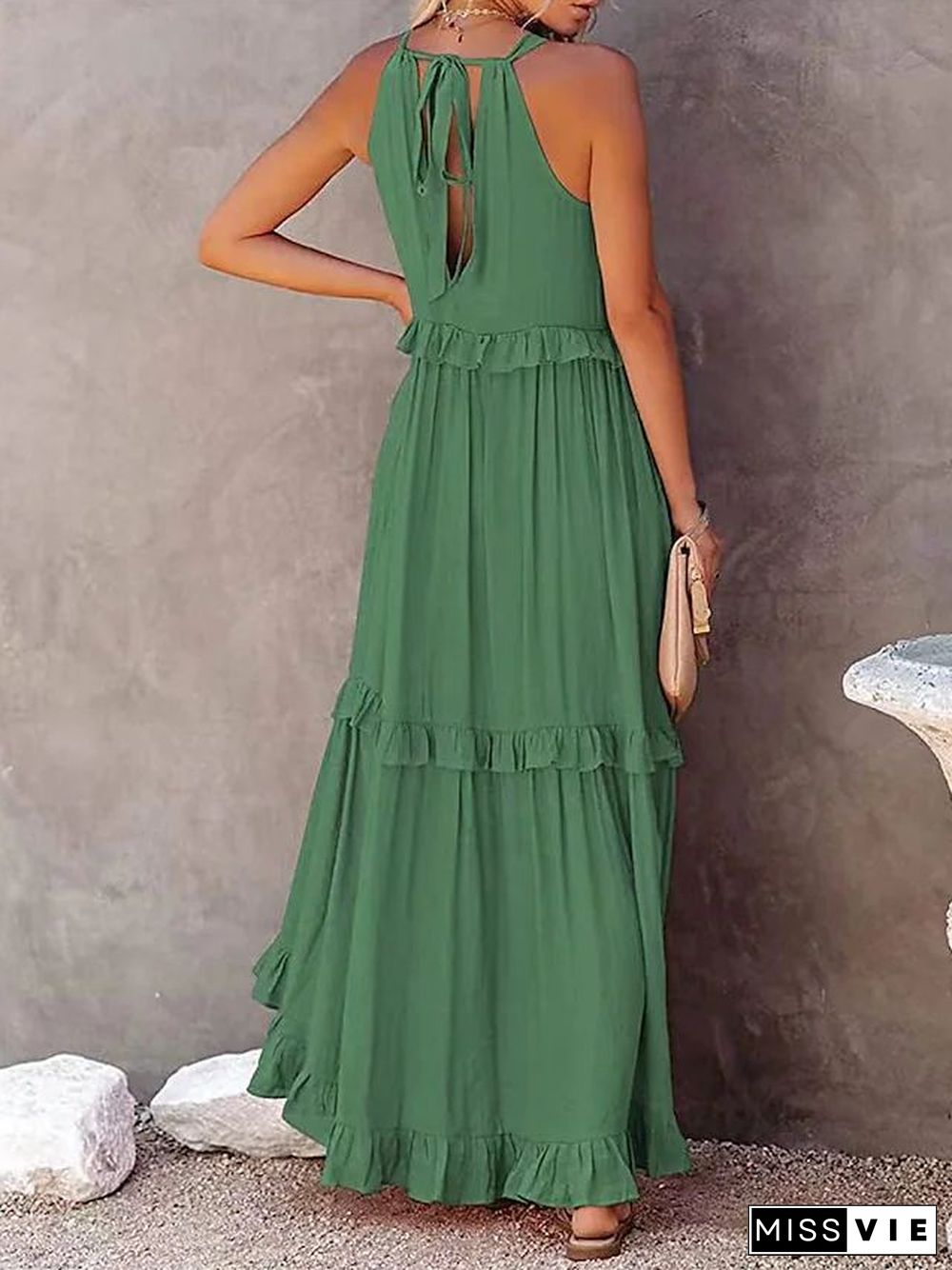 Long Ruffled With Swing Beach Maxi Dress