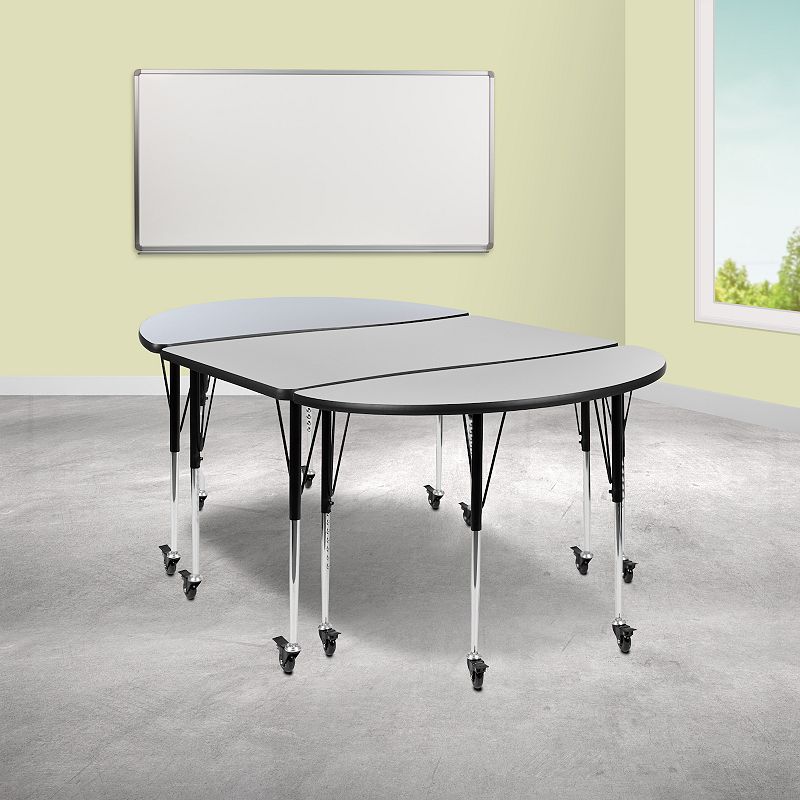 Emma and Oliver 3 Mobile Piece 76 Oval Wave Collaborative Grey Adjustable Activity Table Set