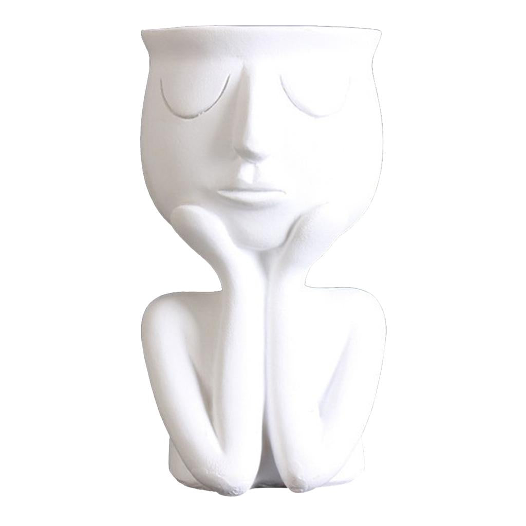 White Resin Human Portrait Sculpture Flower Pot Indoor Succulent Planter Vase