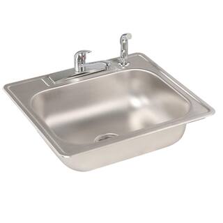 Glacier Bay All in-One 25 in. Drop-in Single Bowl 22 Gauge Stainless Steel Kitchen Sink with Faucet and Side Spray HDSB252274LFR