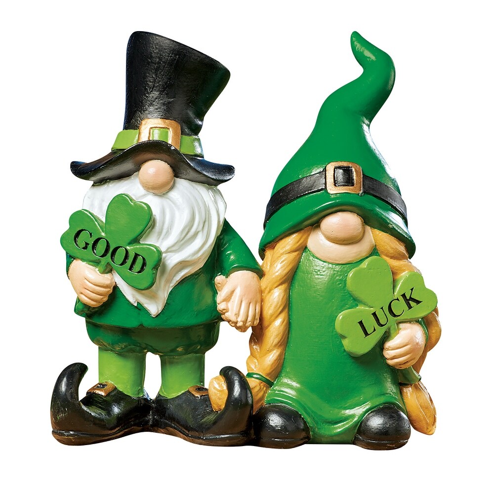 Hand Painted Good Luck Gnome Couple Figurines   10.750 x 9.650 x 6.000