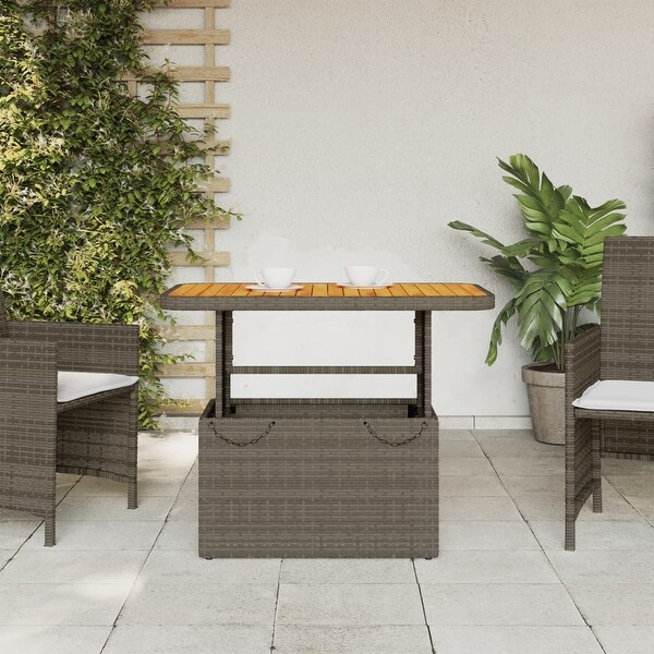 vidaXL Patio Table Adjustable Tabletop Outdoor Garden Poly RattanandAcacia Wood