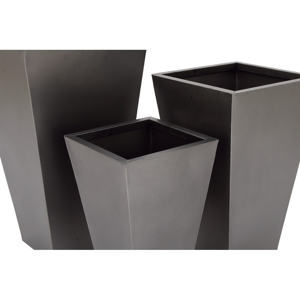 Black  Gray or Silver Metal Contemporary Planter with Tapered Base and Polished Exterior (Set of 3)