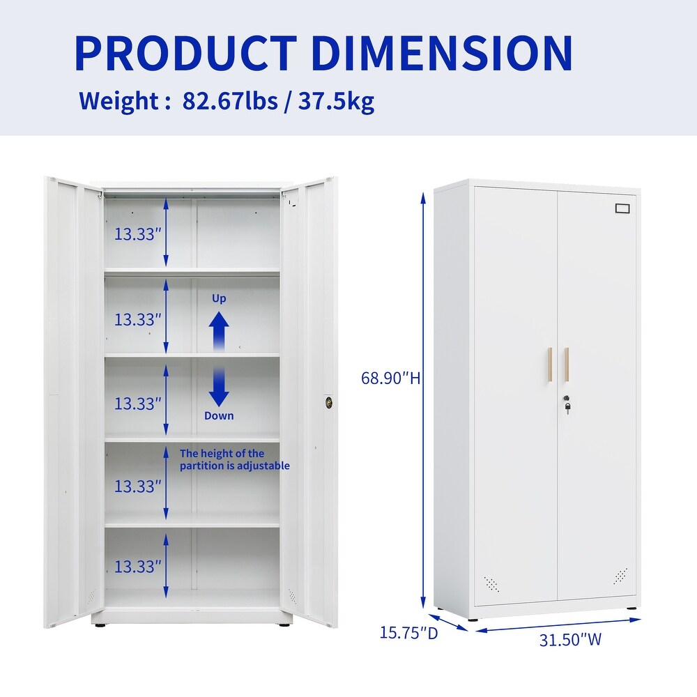 High Storage Cabinet with 2 Doors and 4 Partitions