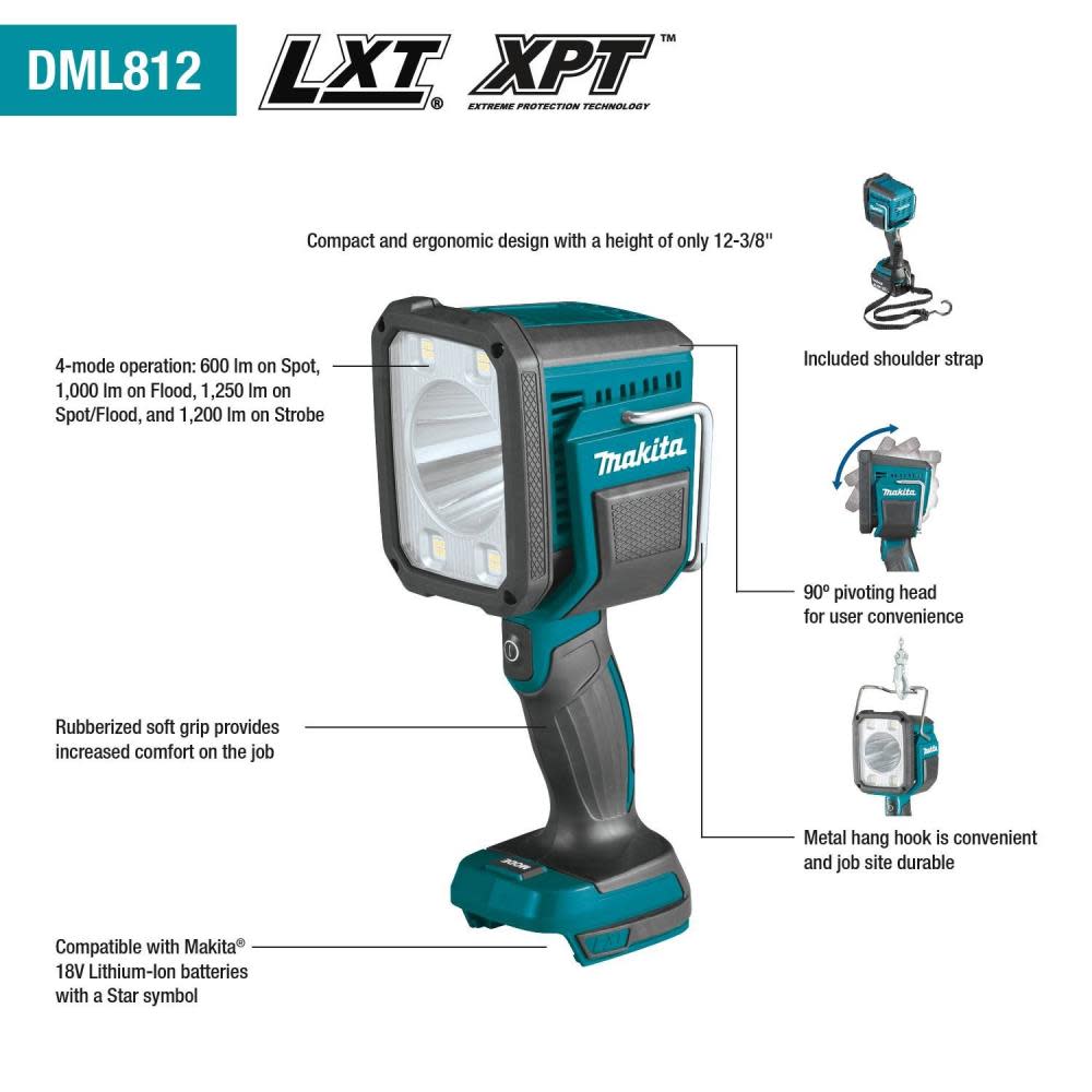 18V LXT? Lithium-Ion Cordless L.E.D. Flashlight / Spotlight， Light Only Bare Tool ;