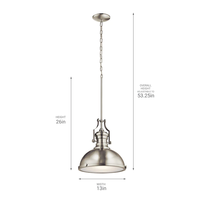 Kichler Satin Nickel Industrial Frosted Glass Dome LED Pendant Light