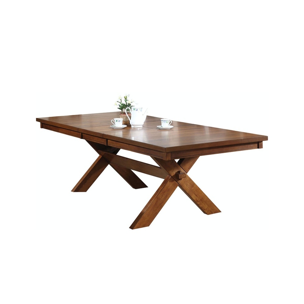 Extendable Wood Dining Table with Leaf in Walnut