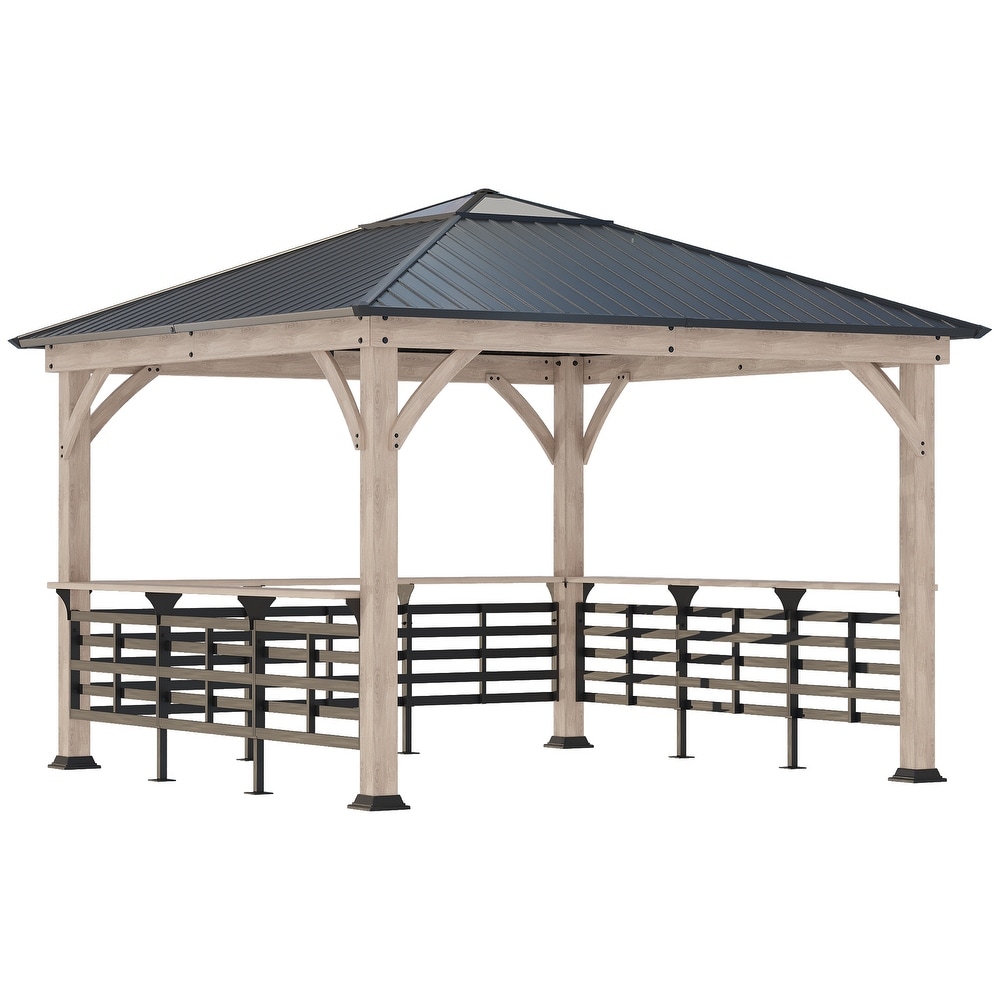 Outsunny 11' x 11' Outdoor Gazebo Grill Canopy with Bar Counters  Ceiling Hook  Metal and Acrylic Combined Roof