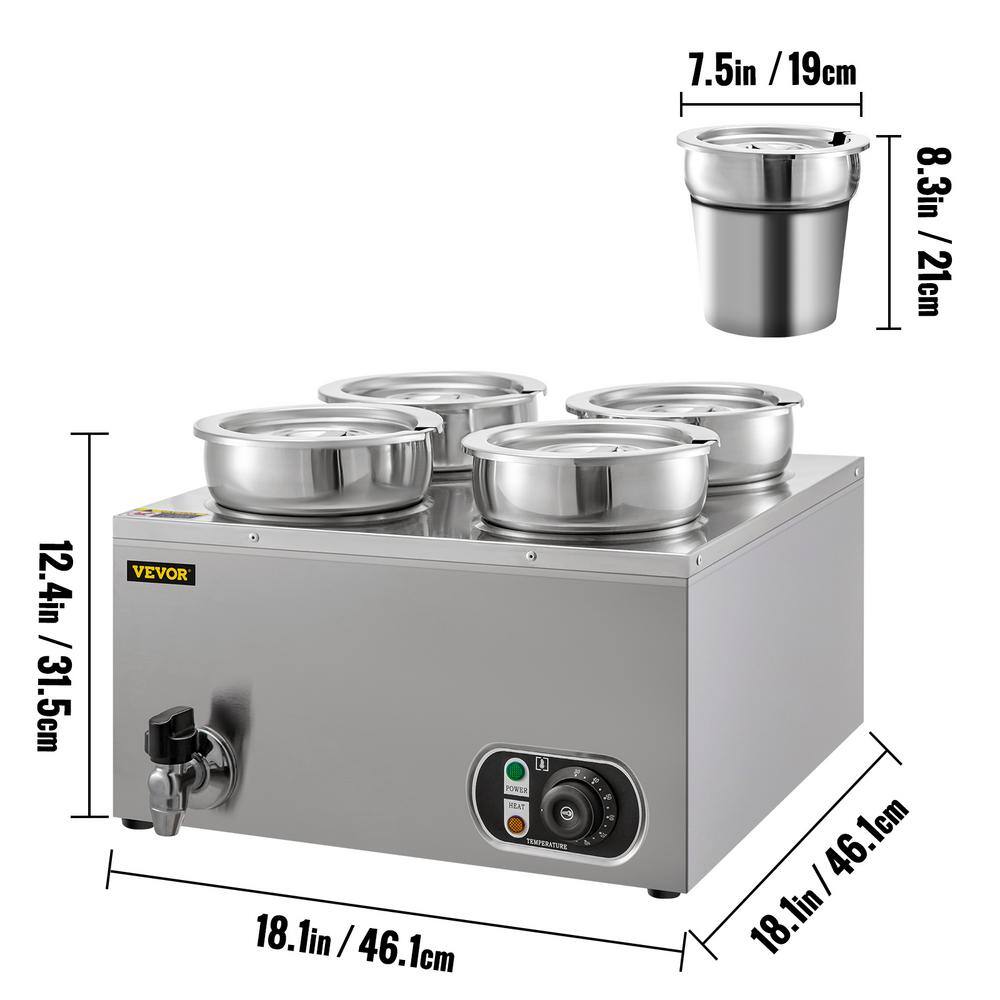 VEVOR Commercial Food Warmer 16.8 qt. Capacity Electric Soup Warmer Adjustable Temp Stainless Steel Bain Marie Food Warmer TT4G4LBWTT0000001V1