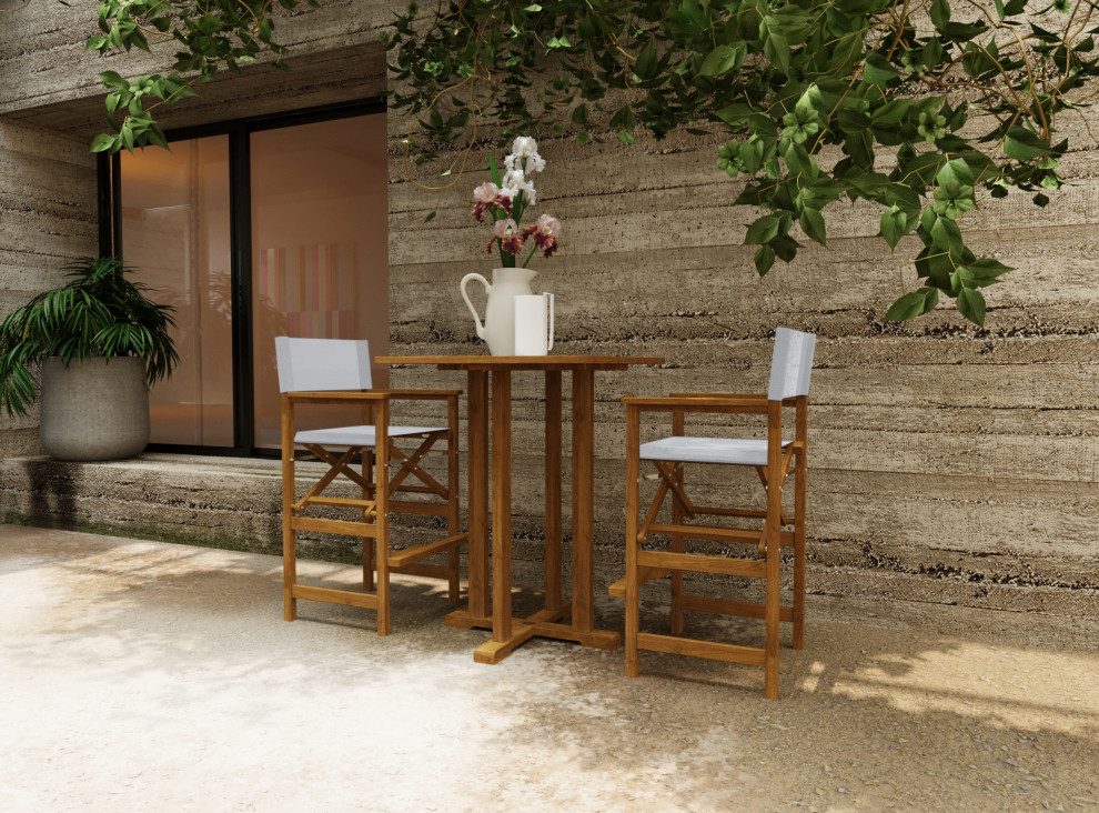 Michele Square Teak Outdoor Bar Table   Transitional   Outdoor Pub And Bistro Tables   by Curated Maison  Houzz