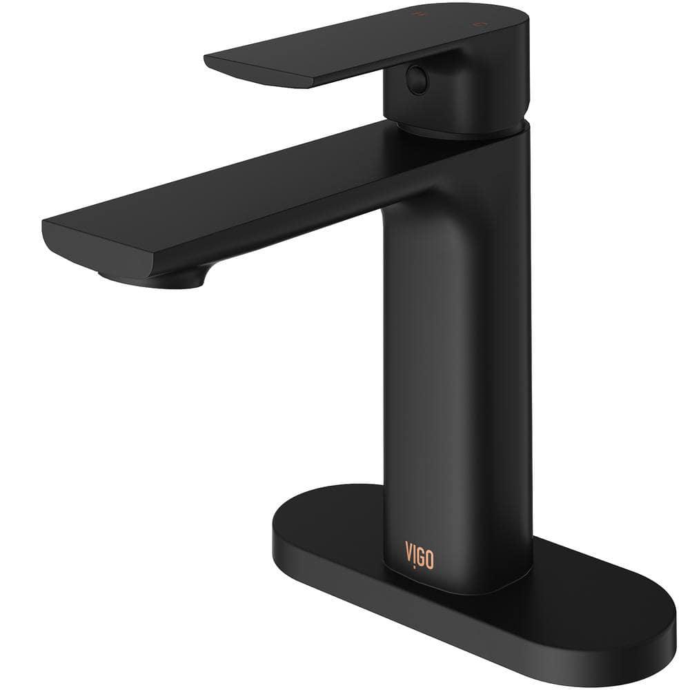 VIGO Davidson Single Handle SingleHole Bathroom Faucet Set with Deck Plate in Matte Black