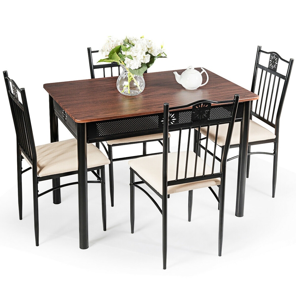 Costway 5 Piece Dining Set Wood Metal Table and 4 Chairs Kitchen