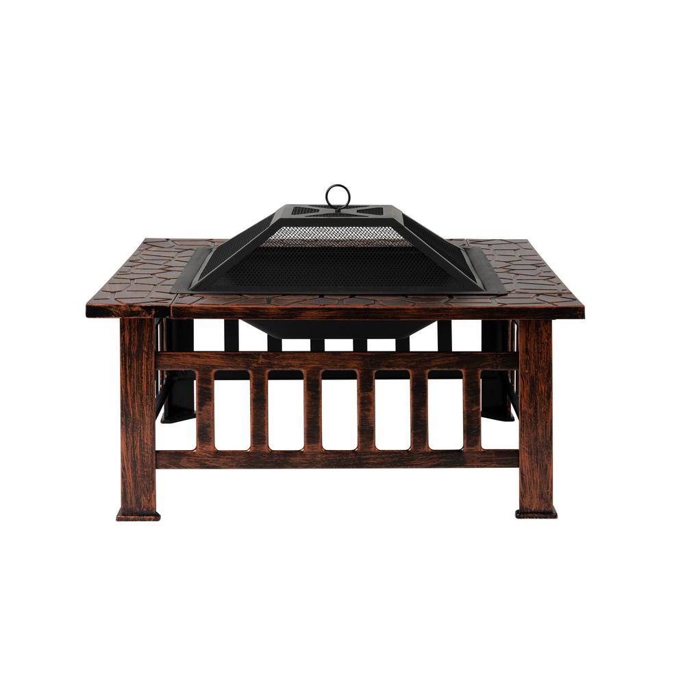 Fire Sense Foxdale 31.75 in. W x 13.75 in. H Outdoor Wood Square Brushed Bronze Burning Fire Pit 64099