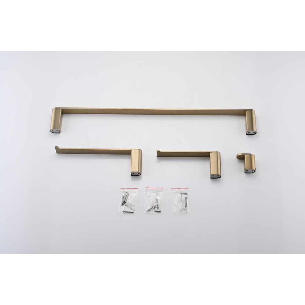 4-Piece Bath Accessory Set with Wall Mounted Bar Set in Brushed Gold CER-LQW1-0586