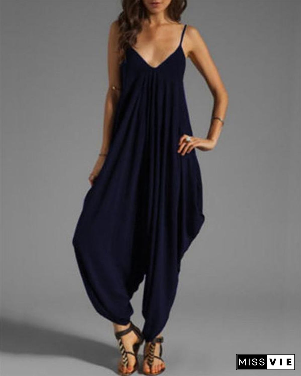 Colorful Casual Sleeveless Solid Jumpsuit