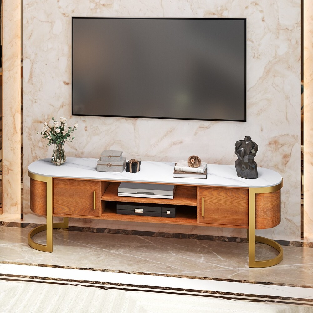 Moasis 70 inch Mid Century Marble TV Stand Media Console