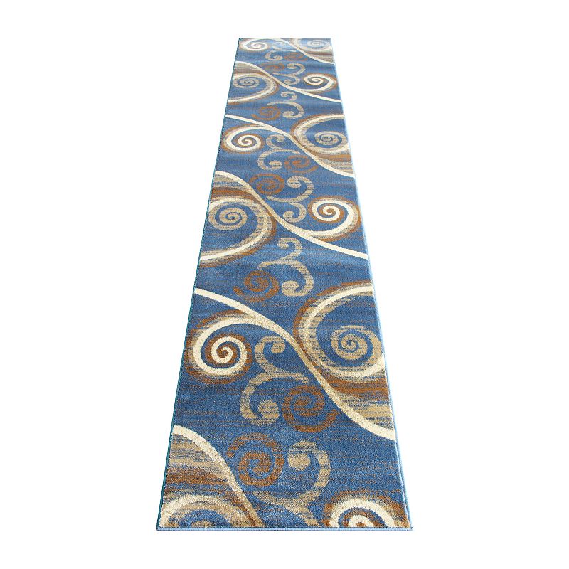 Masada Rugs Masada Rugs Stephanie Collection 2'x11' Area Rug Runner with Modern Contemporary Design in Blue， Beige and Brown - Design 1100