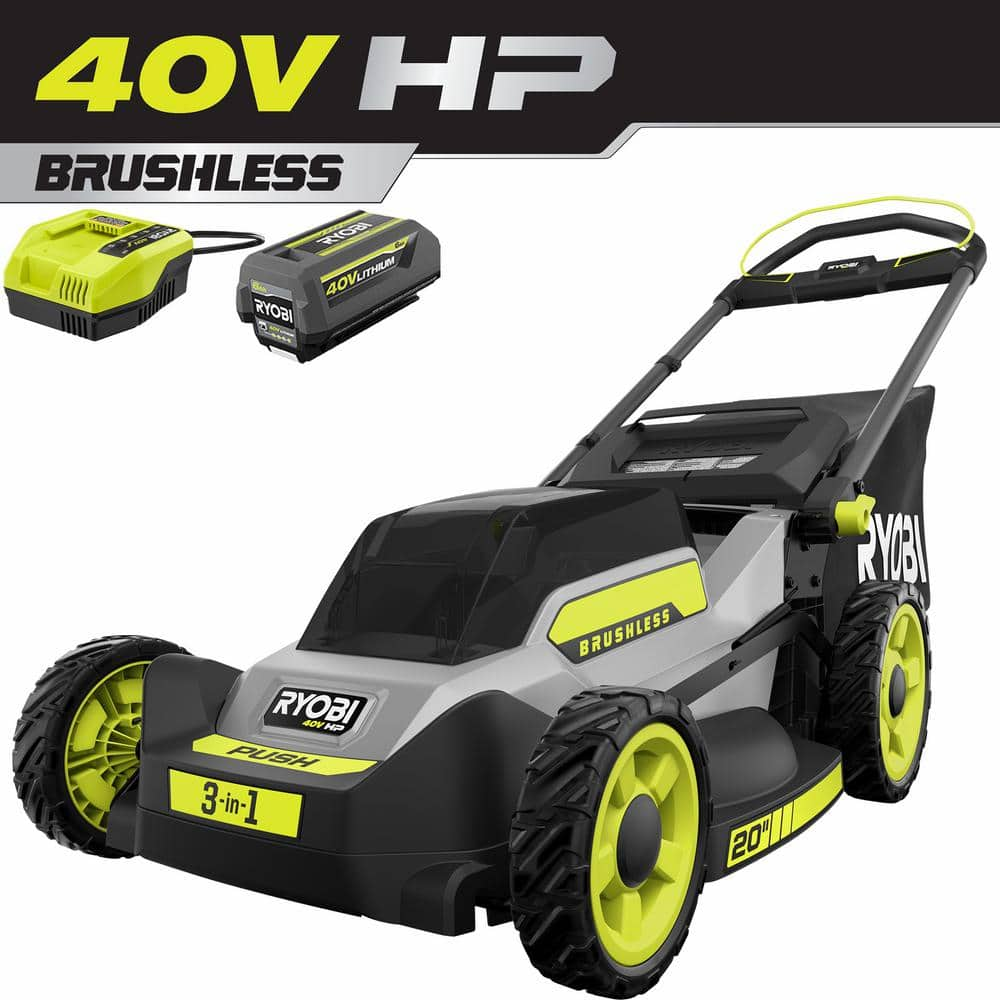 RYOBI 40V HP Brushless 20 in. Cordless Battery Walk Behind Push Mower with 6.0 Ah Battery and Charger RY401170