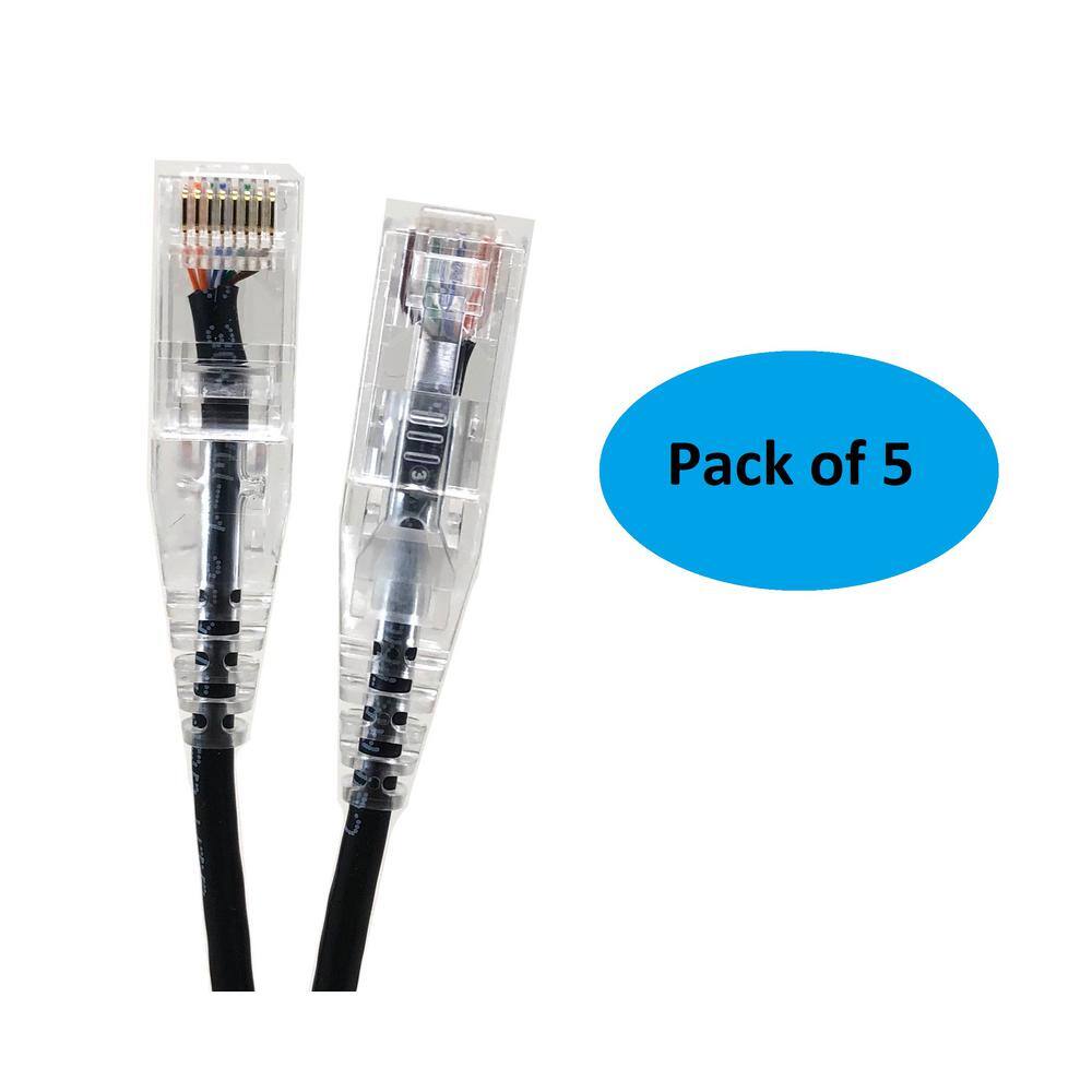 Micro Connectors Inc 7 ft. CAT 6A 10 Gbps UTP 28 AWG Ultra Slim Ethernet Cable Black (5-Pack) E09-007B-SL5