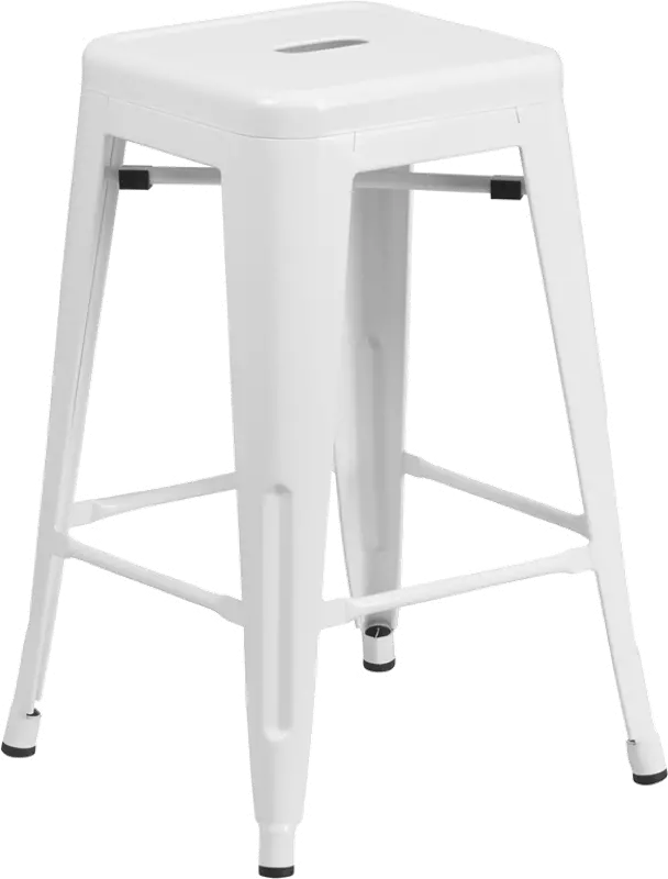 White Metal Stackable Counter Height Stool