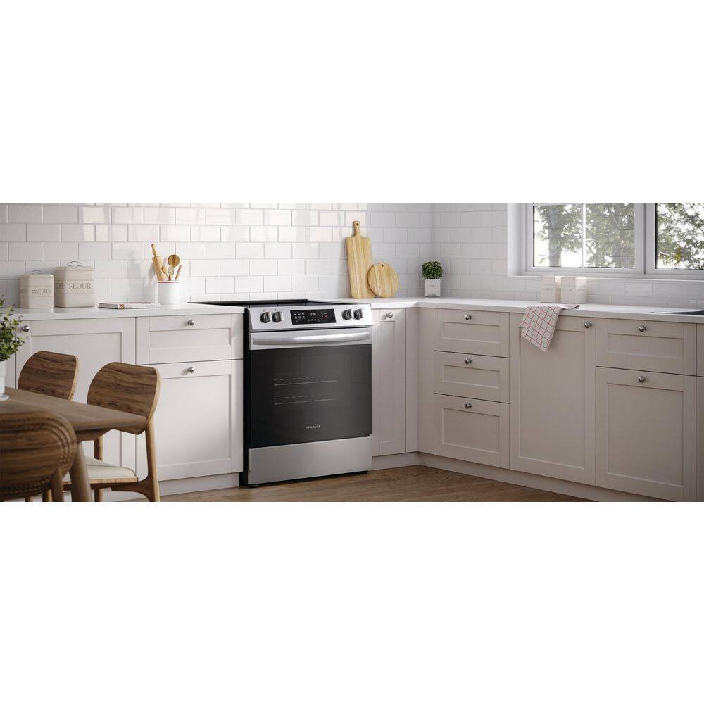 Frigidaire 30 in. 5-Element Slide-In Front Control Electric Range with Steam Clean in Stainless Steel FCFE3062AS