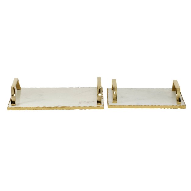 Set Of 2 Rectangular Marble Tray With Metal Handles Gold Olivia amp May