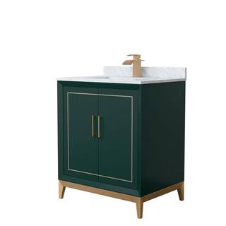 Wyndham Collection Marlena 30 in. W x 22 in. D x 35.25 in. H Single Bath Vanity in Green with White Carrara Marble Top WCH515130SGSCMUNSMXX