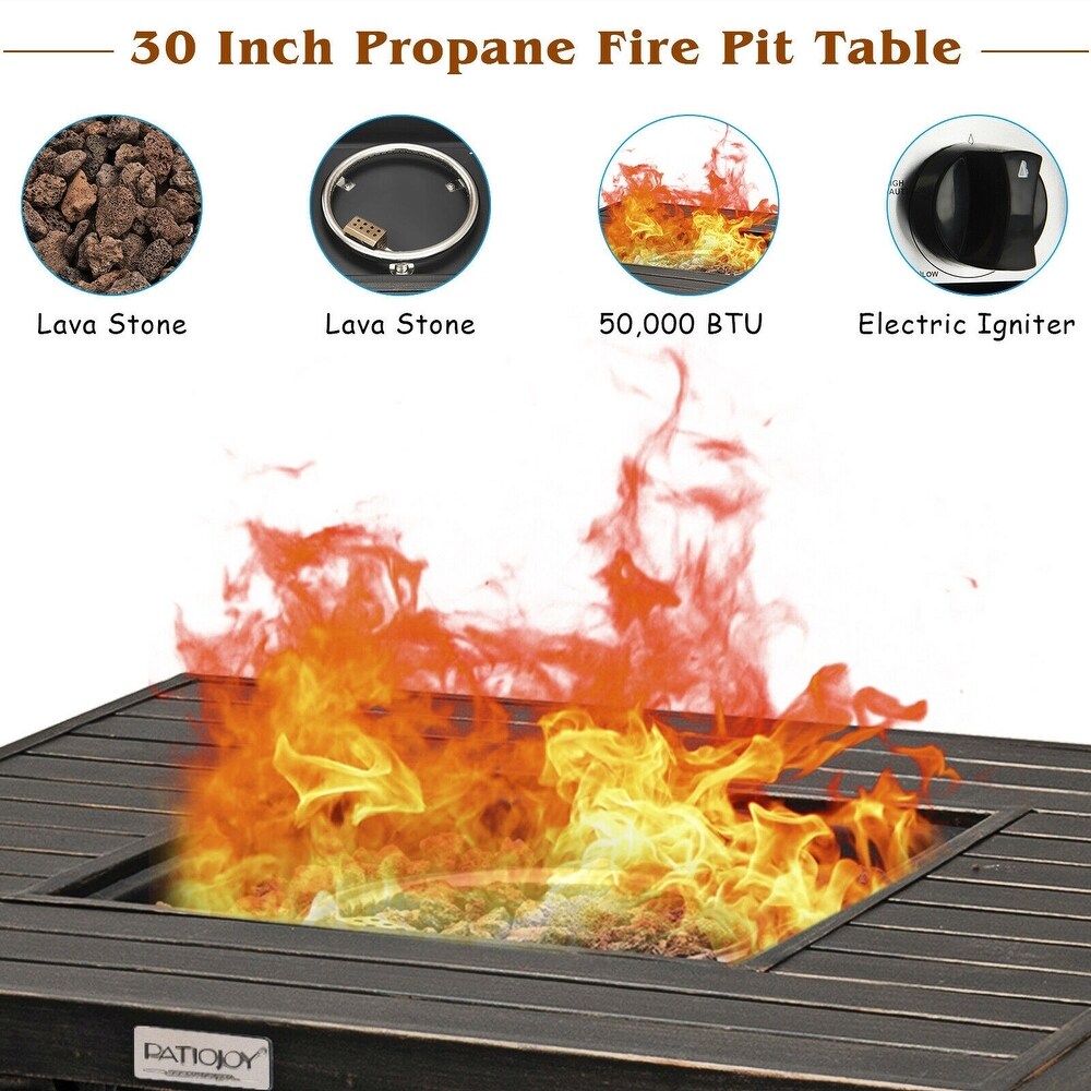 Outdoor 30 Inch Square Propane Gas Fire Pit Table   50000 BTU with Cover   30\