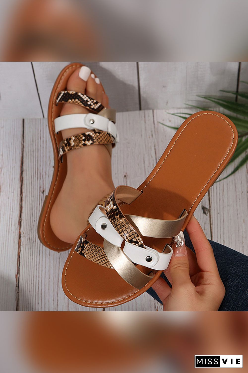 Leopard Snake Skin Straps Flat Sandals