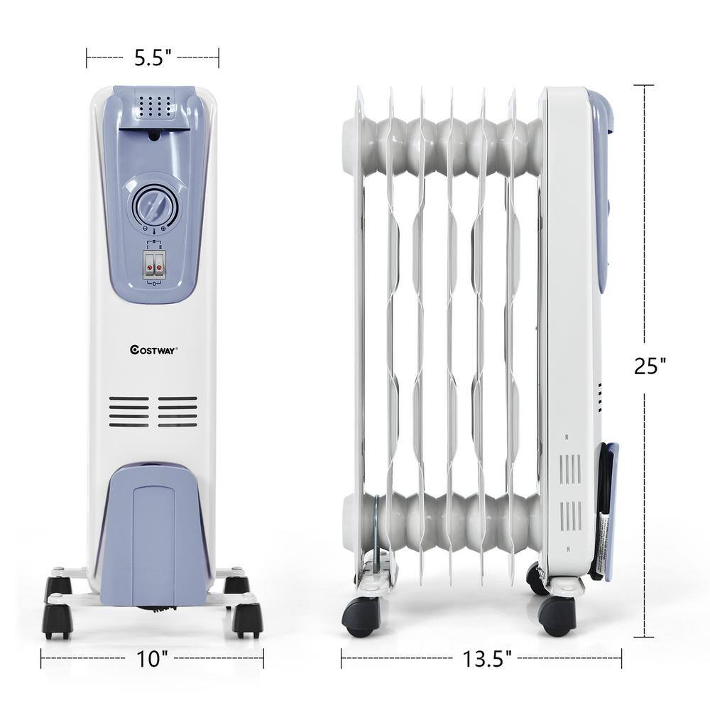 Costway 1500-Watt Electric Oil-Filled Radiator Space Heater 7-Fin Thermostat Room Radiant Space Heater GHM0473