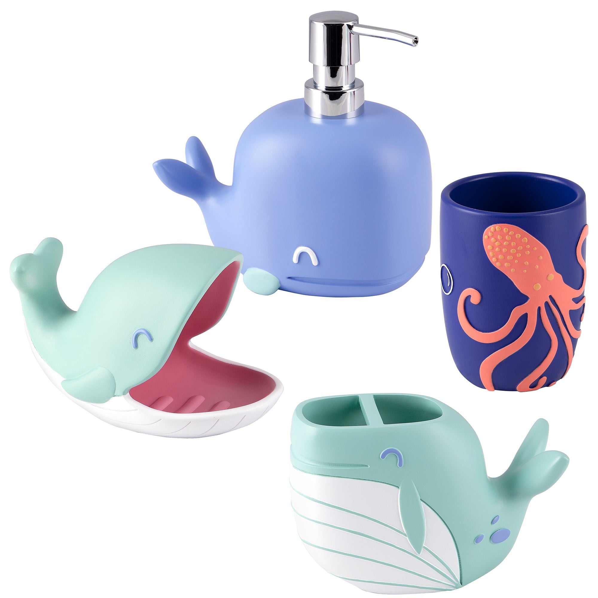 Whales 4-Piece Resin Bathroom Accessory Set