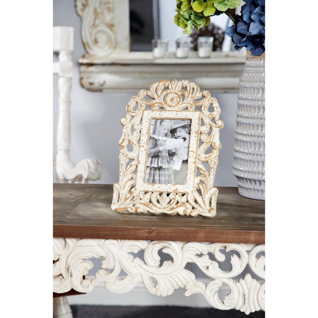 Wooden Scroll Handmade Intricate Carved 1 Slot Photo Frame White Olivia amp May