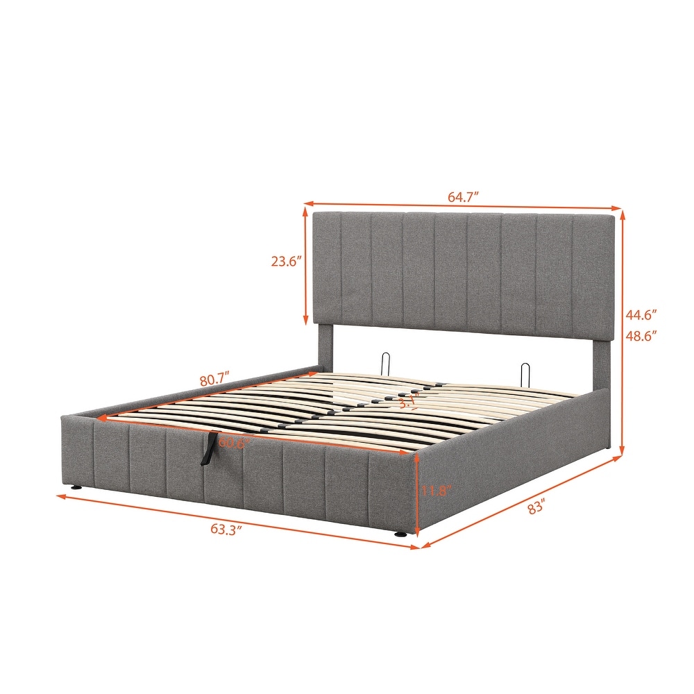 Upholstered Platform Bed with Gas Lift up Storage  Wooden Platform Bed Frame with Tufted Headboard and Hydraulic Storage System