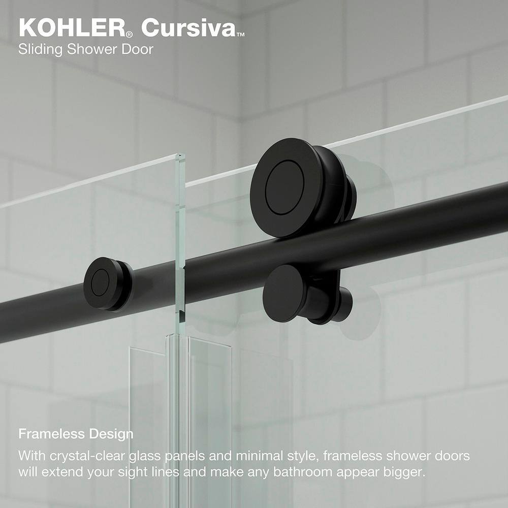 KOHLER Cursiva 59.875 in. W x 78 in. H Sliding Frameless Shower Door in Matte Black K-707624-8L-BL