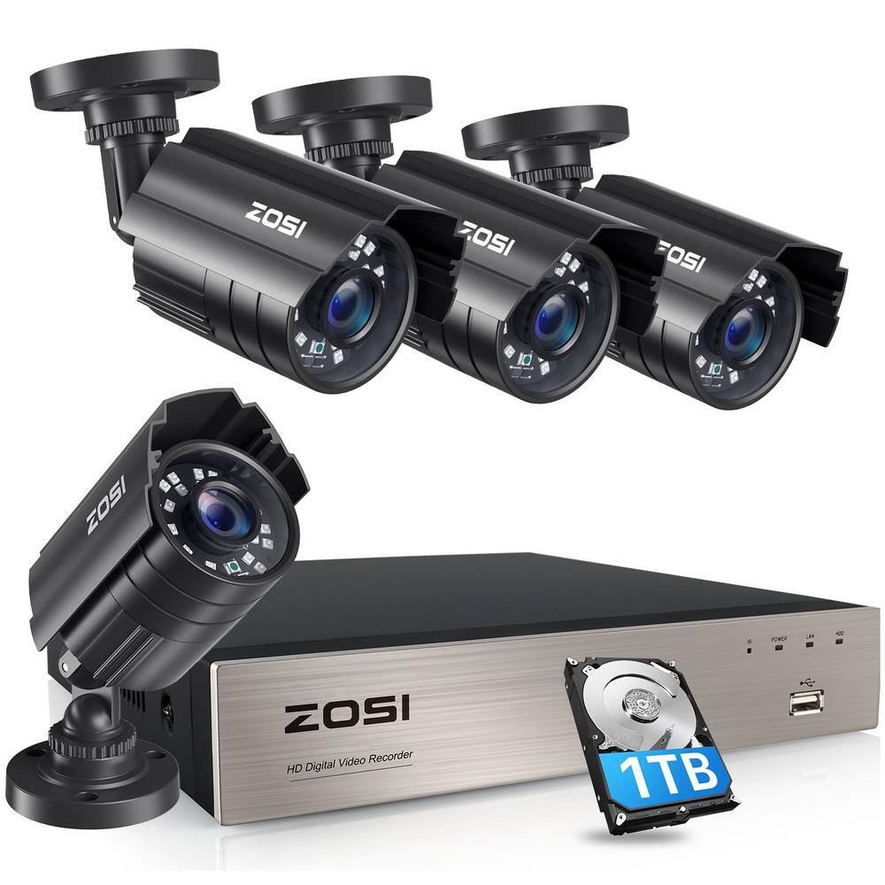 ZOSI H.265 Plus 8-Channel 5MP-LITE DVR 1TB Hard Drive Security Camera System with 4 1080p Wired Cameras 8VN-211B4S-10