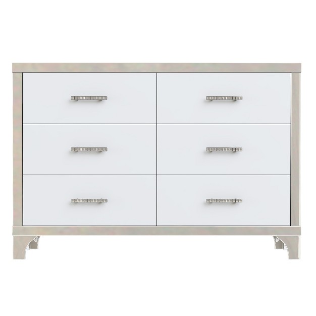 Modern High Gloss Dresser With Metal Handle Storage Cabinet With 6 Drawers White modernluxe