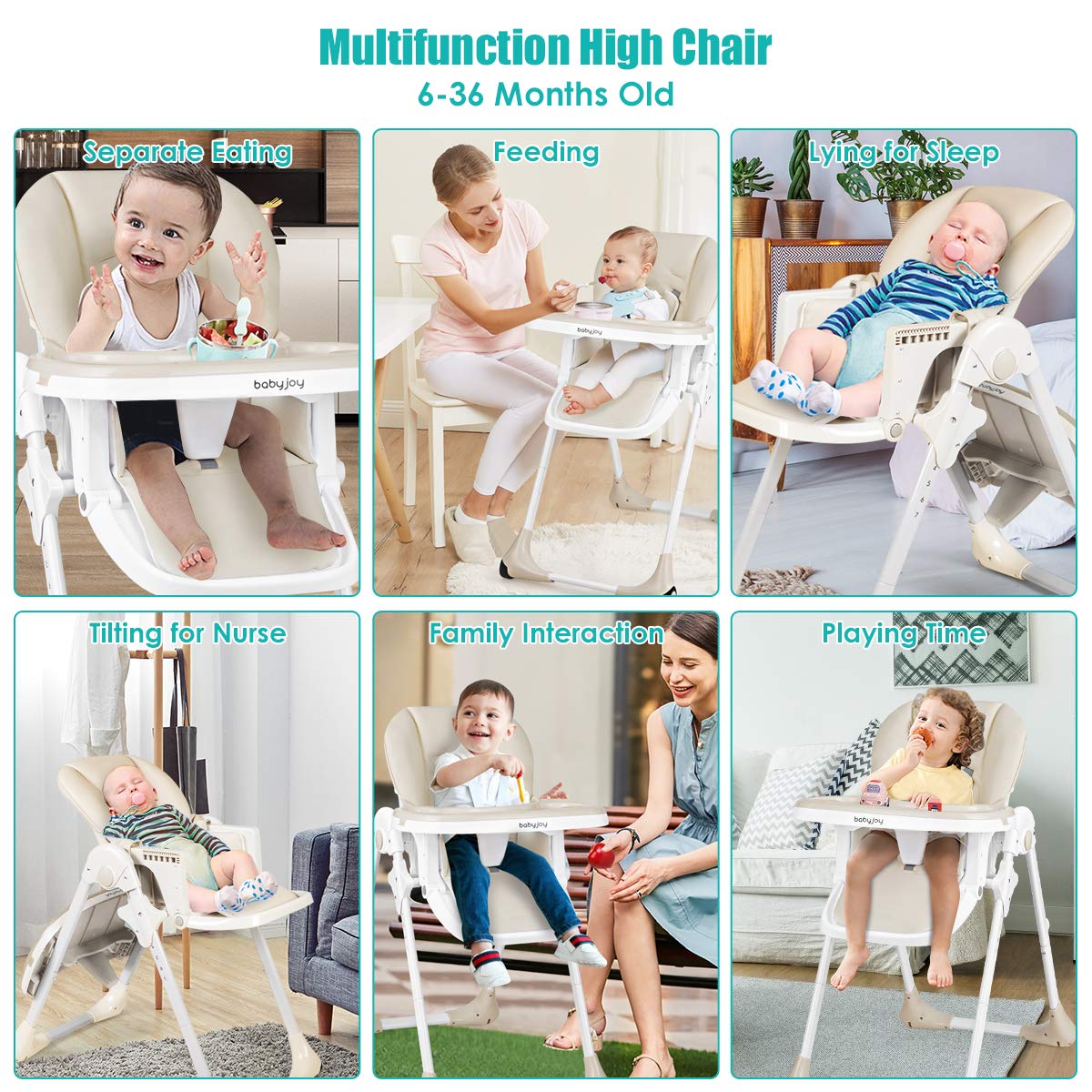 BABY JOY Convertible High Chair for Babies & Toddlers, Height Adjustable, Grow & Go High Chair w/Recline & Footrest