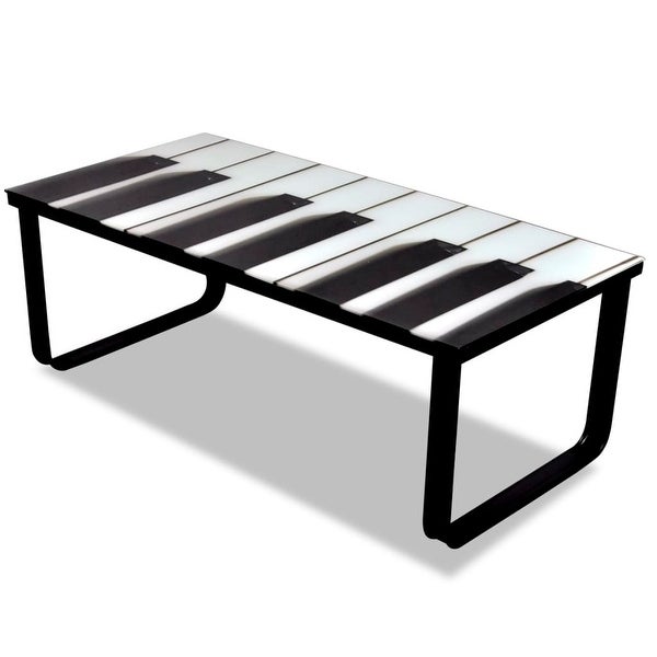 vidaXL Coffee Table with Piano Printing Glass Top