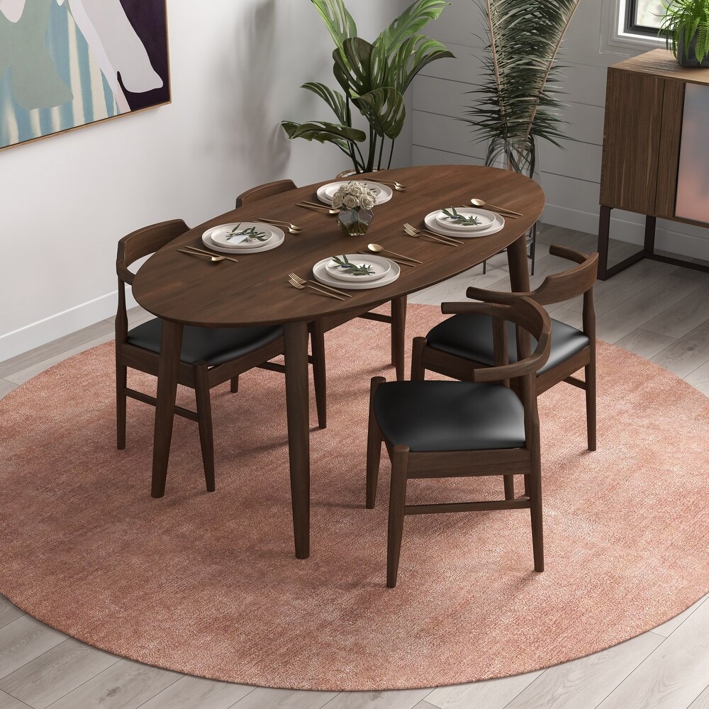 Rexus Modern Solid Wood Oval Dining Table and Chair Set Dining Room Furniture Set