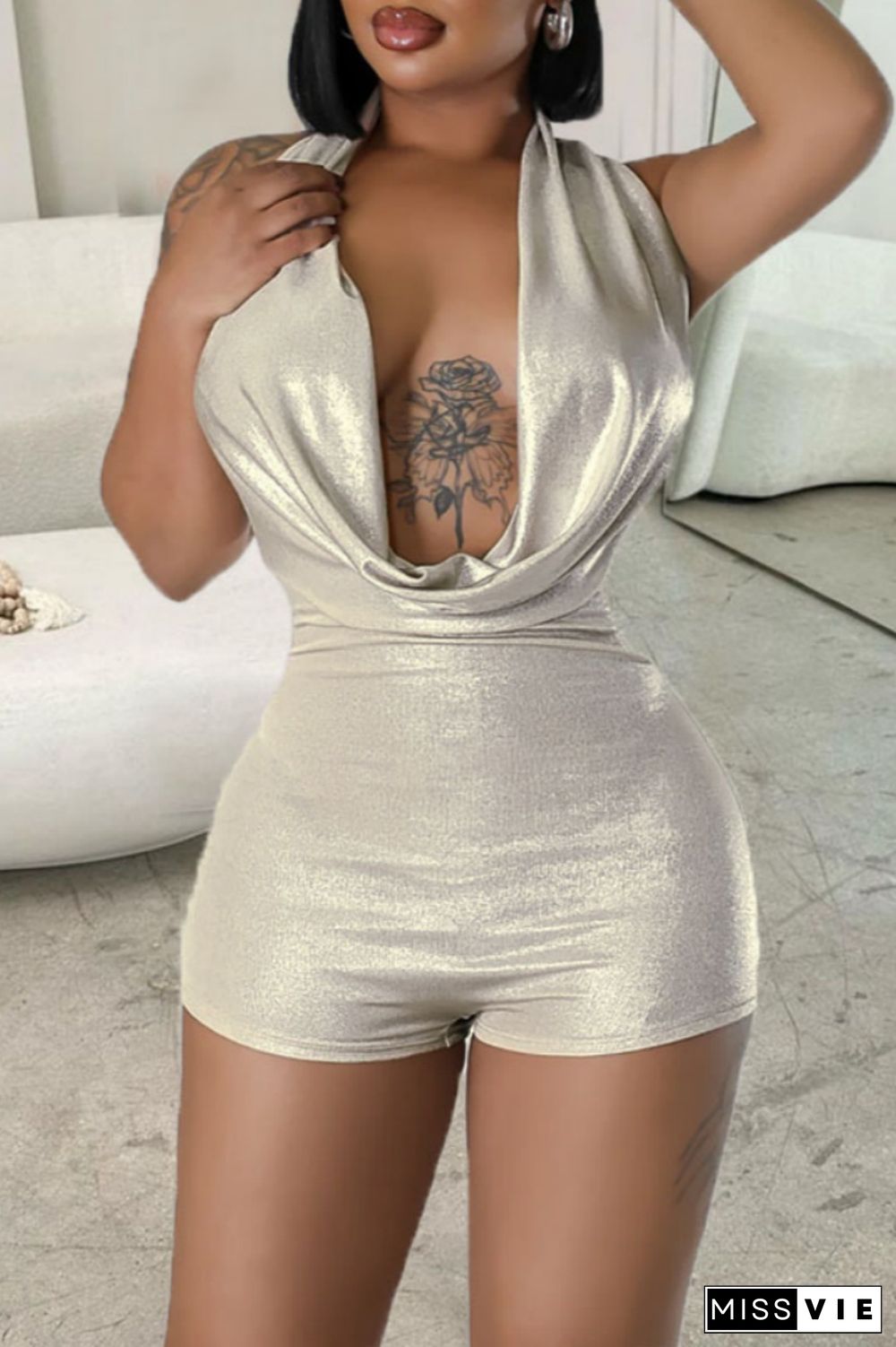 Sexy Solid Backless Halter Skinny Rompers