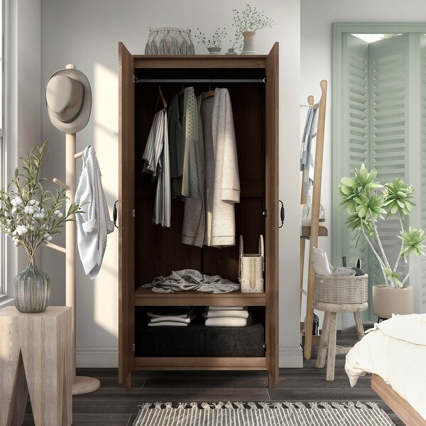 DH BASIC Rustic Double-door Wardrobe Closet with Shelves by Denhour - - 33896150