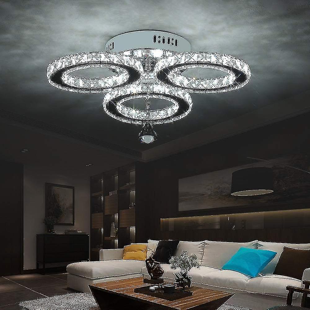 Born Pretty Modern Crystal Led Ceiling Light， Design Ceiling Light With 3 Crystal Rings， For Living Room Bedroom Dining Room Hallway