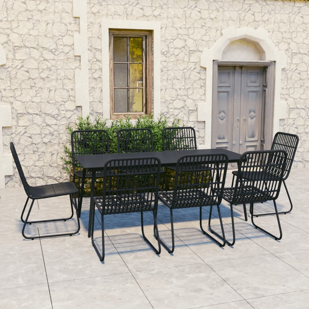 vidaXL 9 Piece Patio Dining Set Poly Rattan and Glass