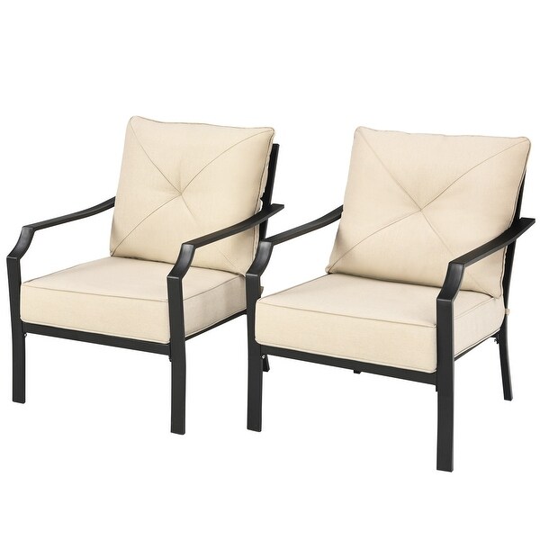 2 PCS Patio Dining Chairs Set with Padded Cushions Armrest Steel Frame - 35