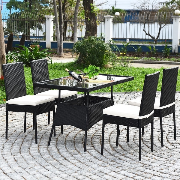 Costway 10PCS Patio Rattan Dining Set Cushioned Chair Table with Glass